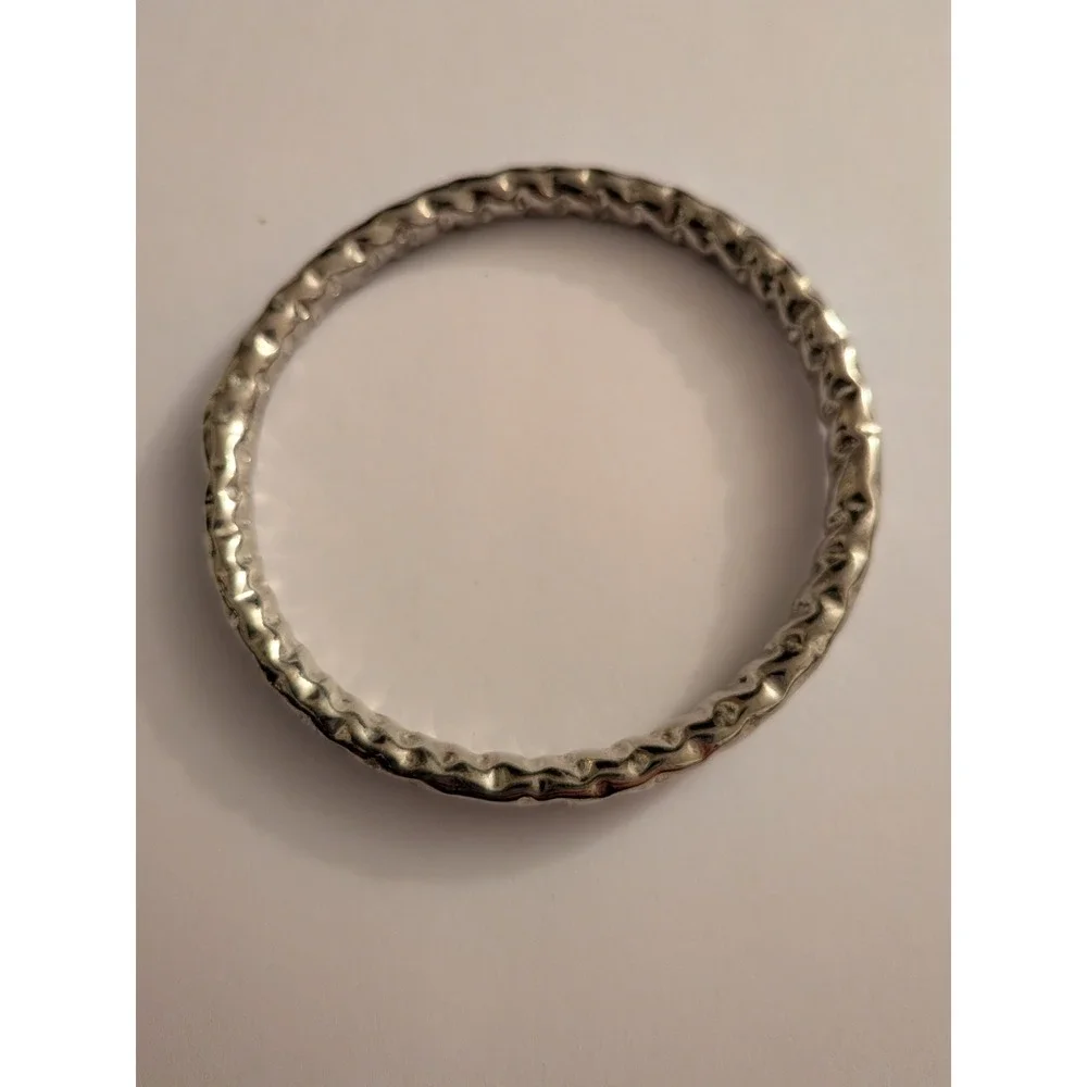 Silver Tone Hammered Ripple Texture Bangle Bracelet Wavy Slip On Stacking